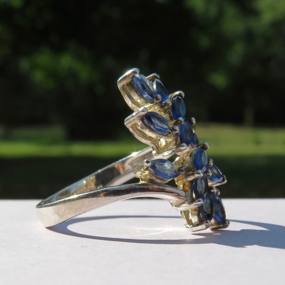 Sterling Silver 925 Bypass Blue Stone Vine Ring Size 7 - Picture 3 of 5